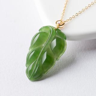 charm knife和田玉碧玉吊坠叶子18k金镶嵌菠菜绿老料树叶项链情人节送