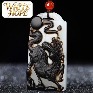 white hope新疆和田玉黑皮生肖马玉吊坠男女款手工马玉坠玉石玉佩 石